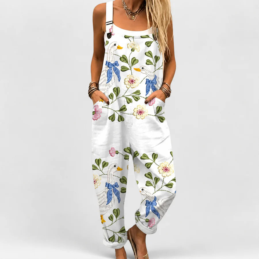 Mono Blanco con Ocas y Flores