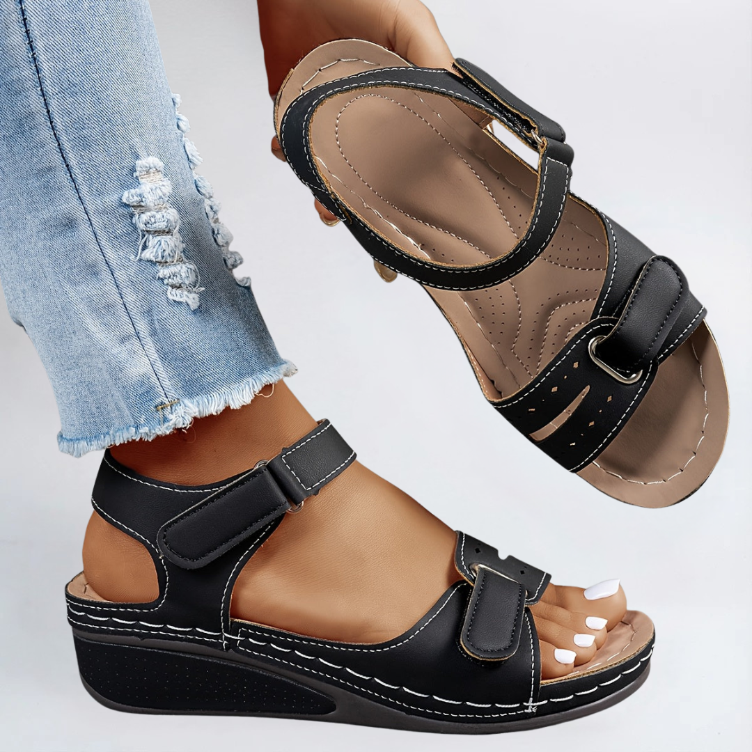 Sandalia Doble Velcro Cuña Baja Plantilla Acolchada