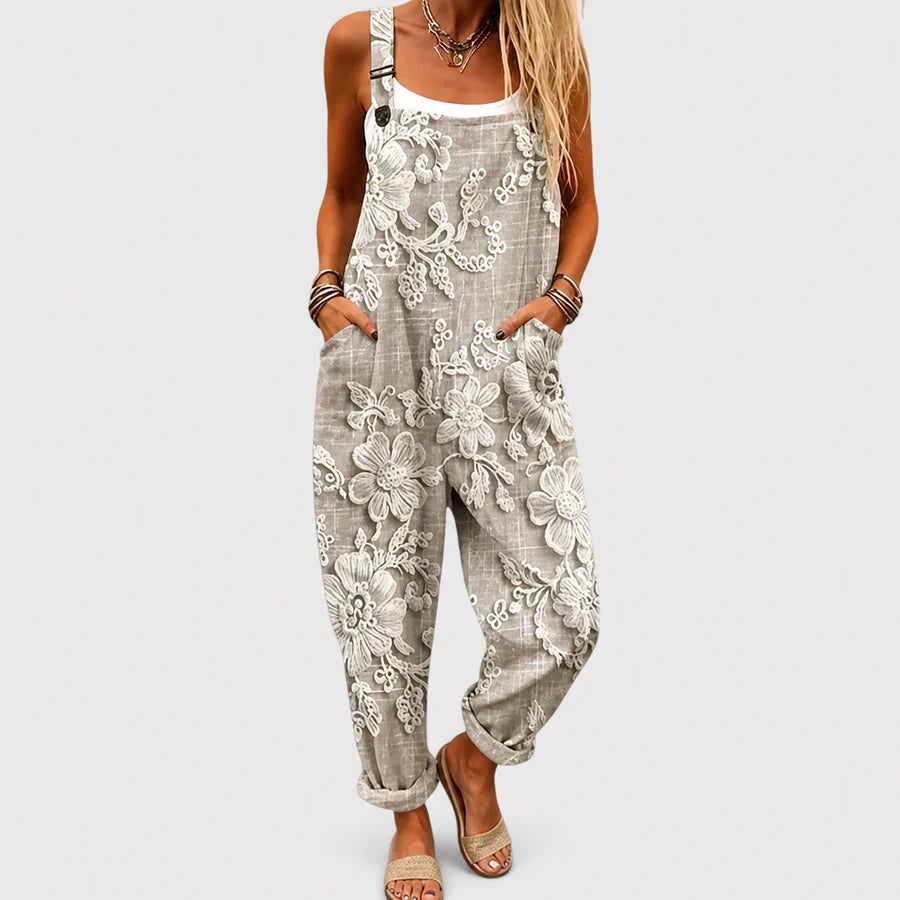 Mono Gris Floral con Tirantes Regulables