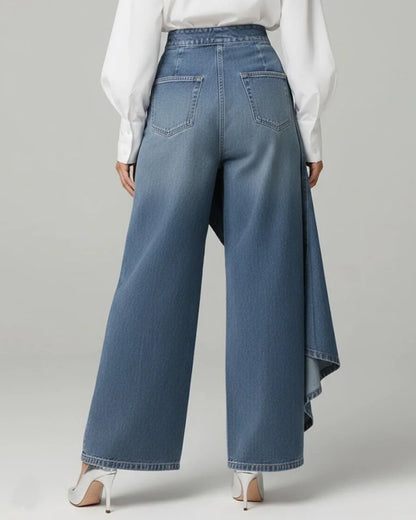 Pantalón Ancho Denim con Falda Superpuesta