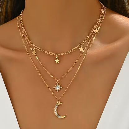 Collar Multicapa Luna y Estrellas-El toque que ilumina tu escote