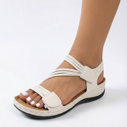 Sandalia Tiras Cruzadas Velcro Cuña Baja Cómoda