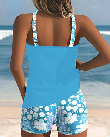 Tankini Top Liso con Short Floral Tallas Grandes