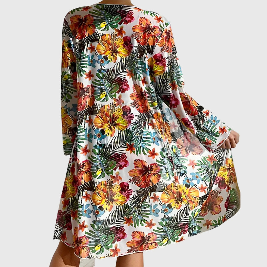 Conjunto Bikini 3 Piezas Estampado Tropical con Kimono
