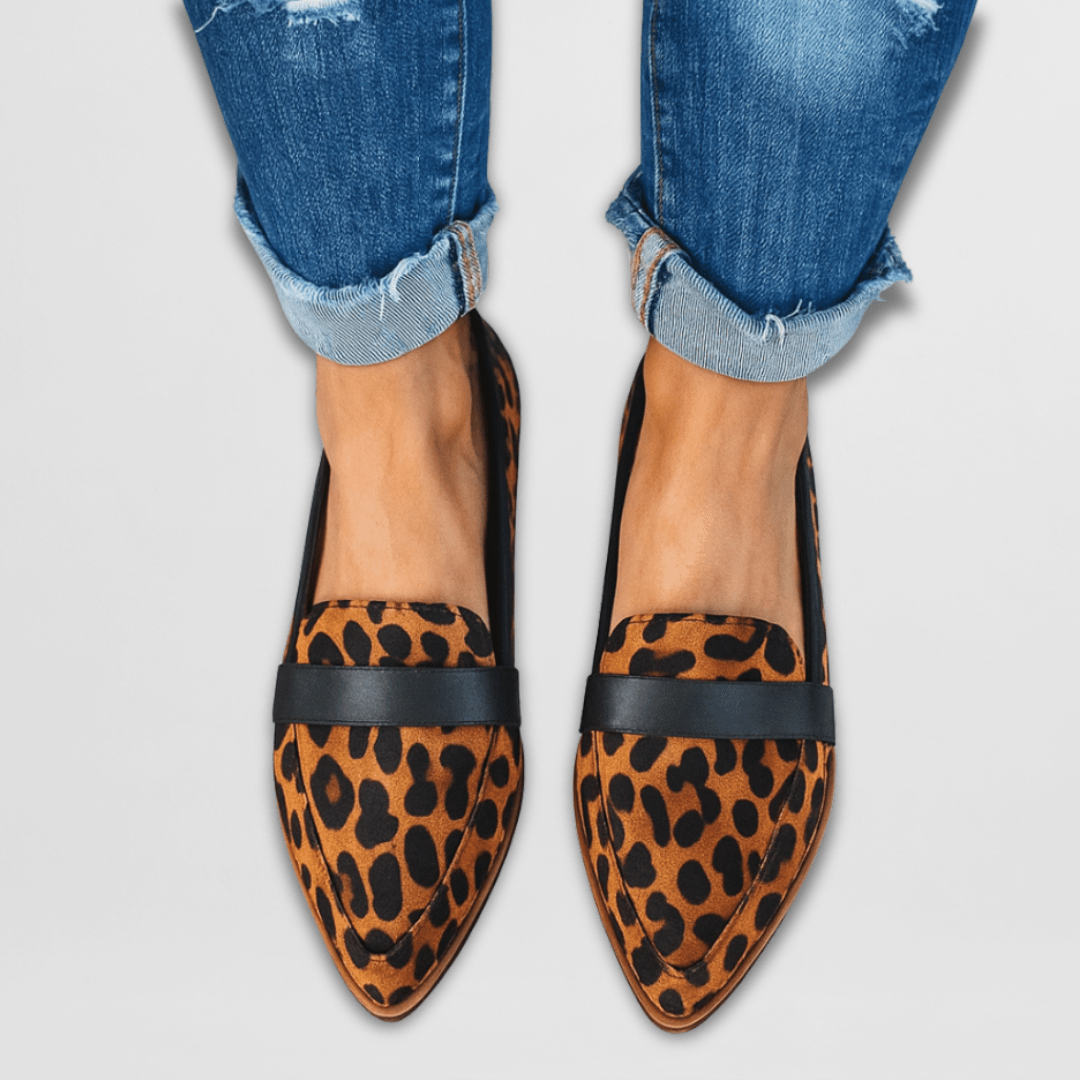 Mocasines Leopardo Punta Fina Banda Negra