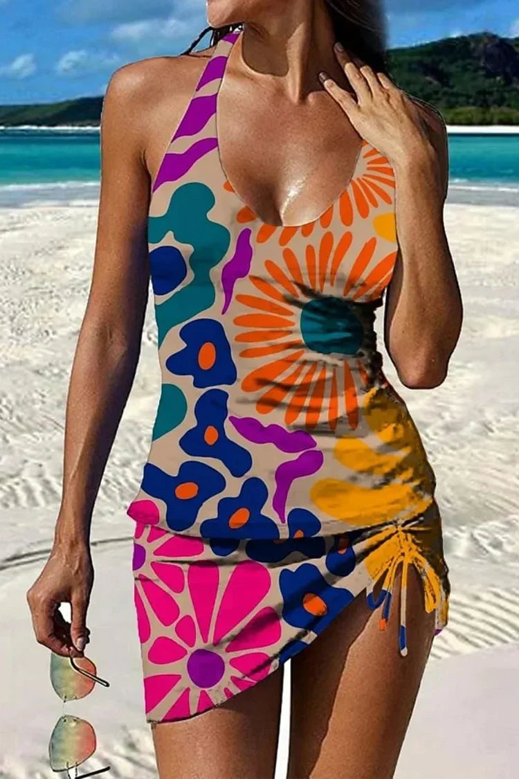 Fiesta – Tankini estampado floral con pantalón corto, efecto vientre plano