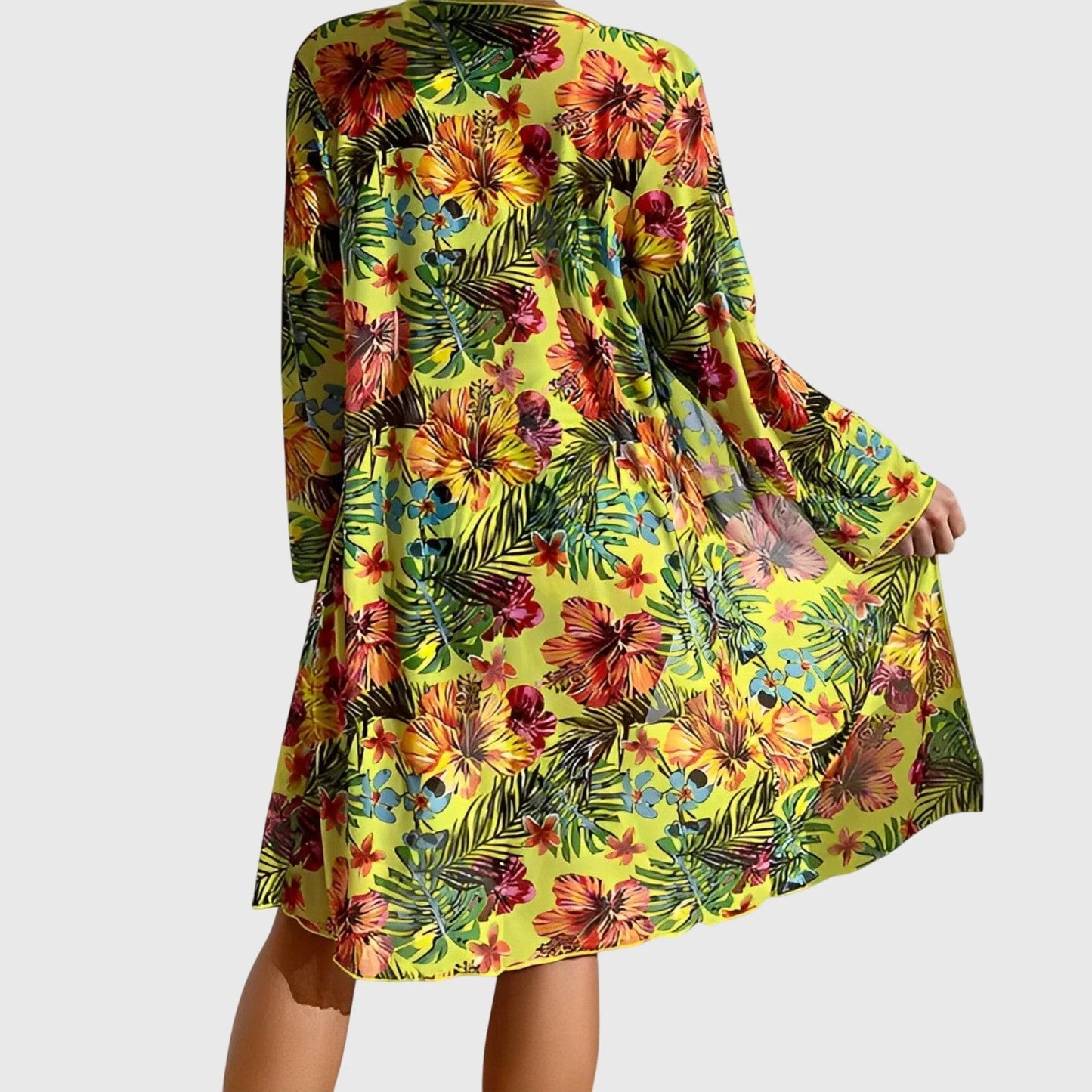 Conjunto Bikini 3 Piezas Estampado Tropical con Kimono