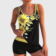 Flor – Tankini estampado de flores con pantalón corto, efecto vientre plano