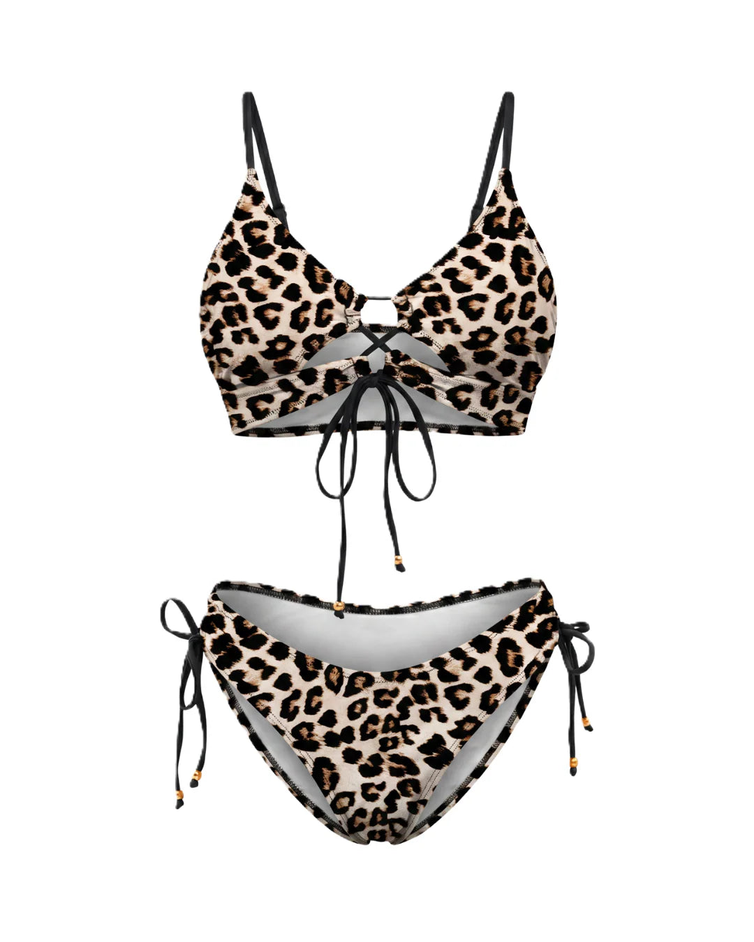 Bikini Triángulo Leopardo Cordones Lazos Laterales