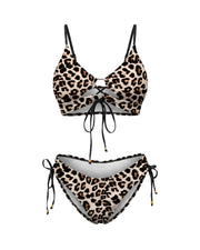 Bikini Triángulo Leopardo Cordones Lazos Laterales