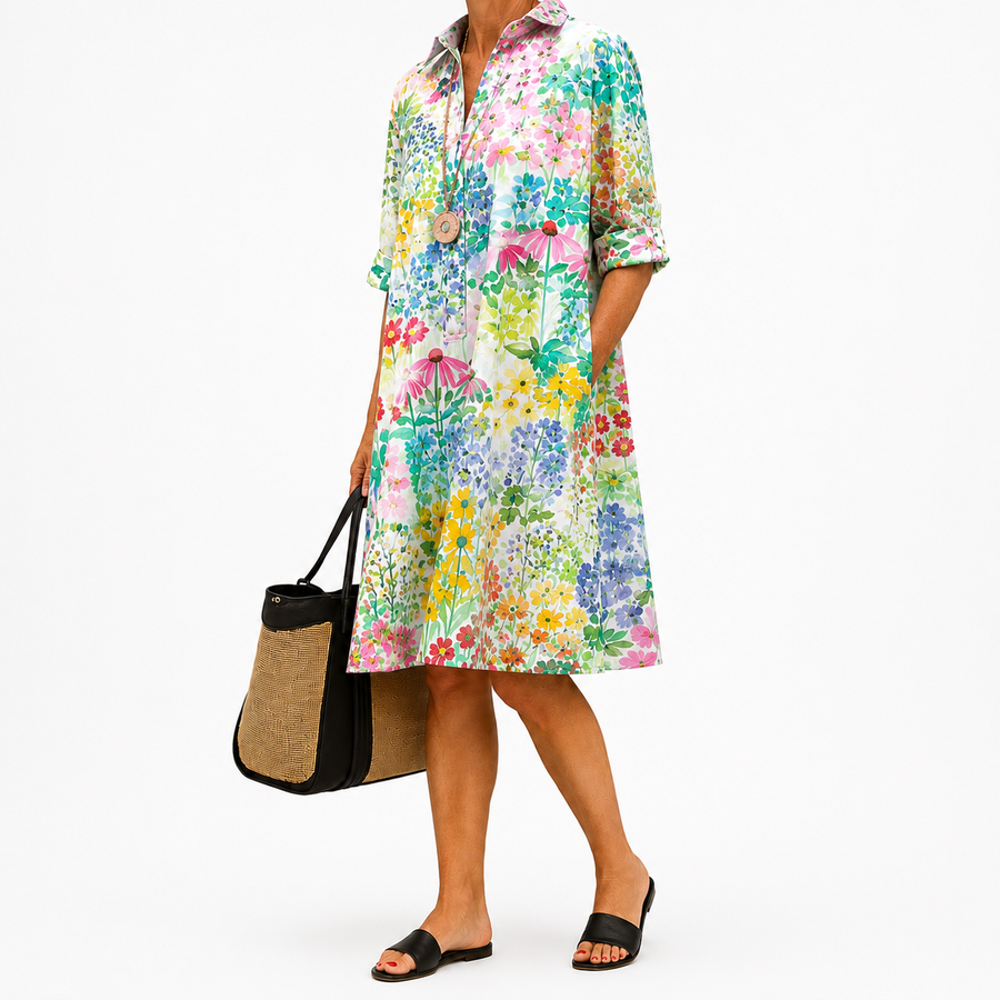 Vestido Camisero Midi Floral Jardín Multicolor