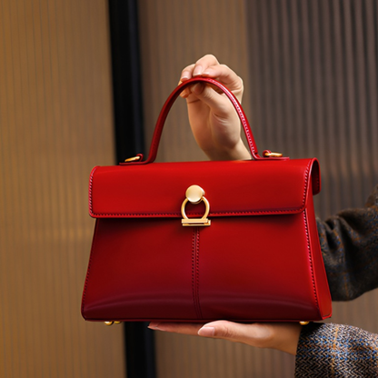 Bolso de Mano Estructurado Rojo Herraje Dorado
