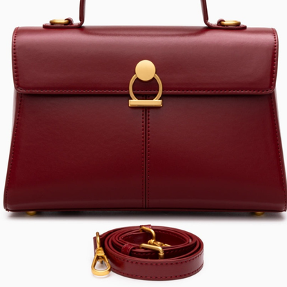 Bolso de Mano Estructurado Rojo Herraje Dorado