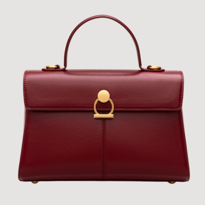 Bolso de Mano Estructurado Rojo Herraje Dorado