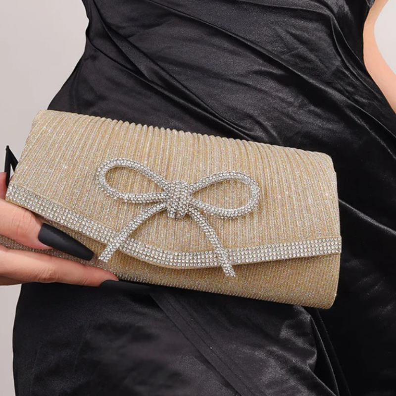 Clutch Plisado con Lazo de Cristales