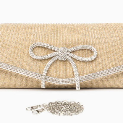 Clutch Plisado con Lazo de Cristales