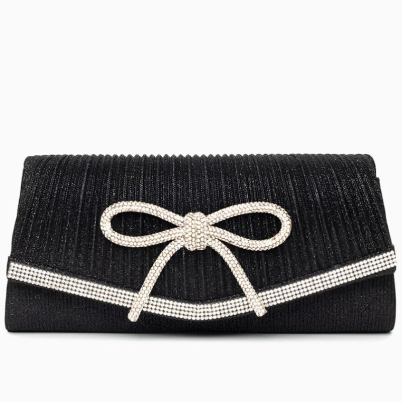 Clutch Plisado con Lazo de Cristales