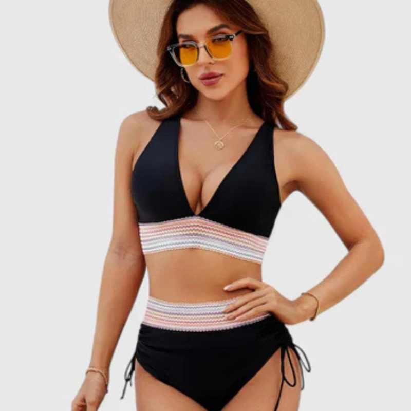Bikini Halter Talle Alto con Banda Tejida