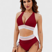 Bikini Halter Talle Alto con Banda Tejida