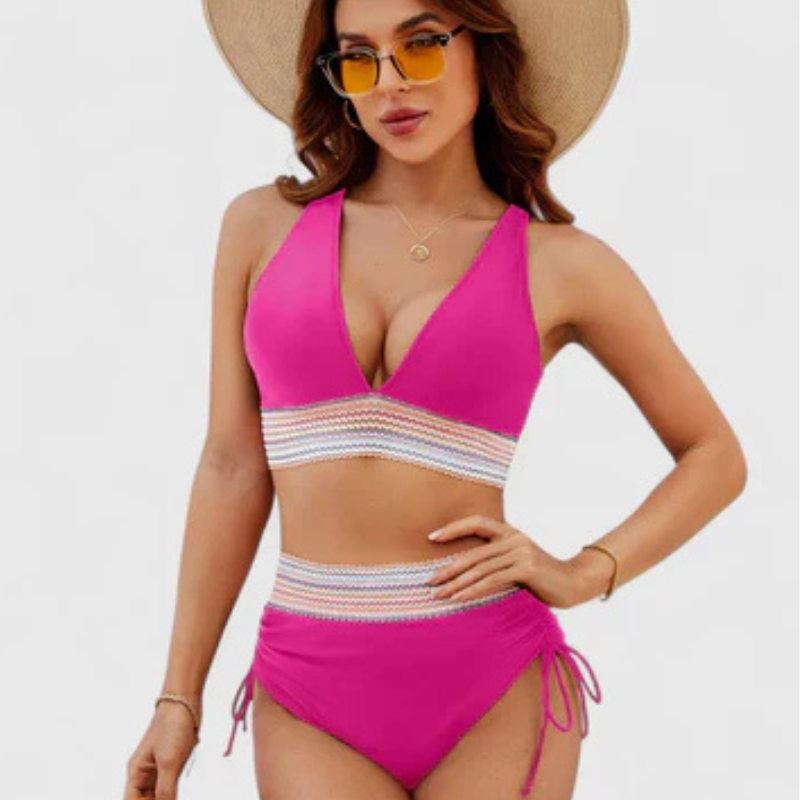 Bikini Halter Talle Alto con Banda Tejida