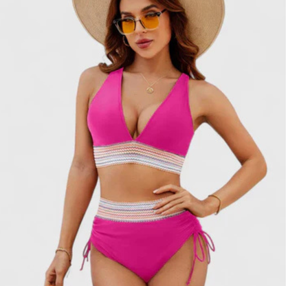 Bikini Halter Talle Alto con Banda Tejida