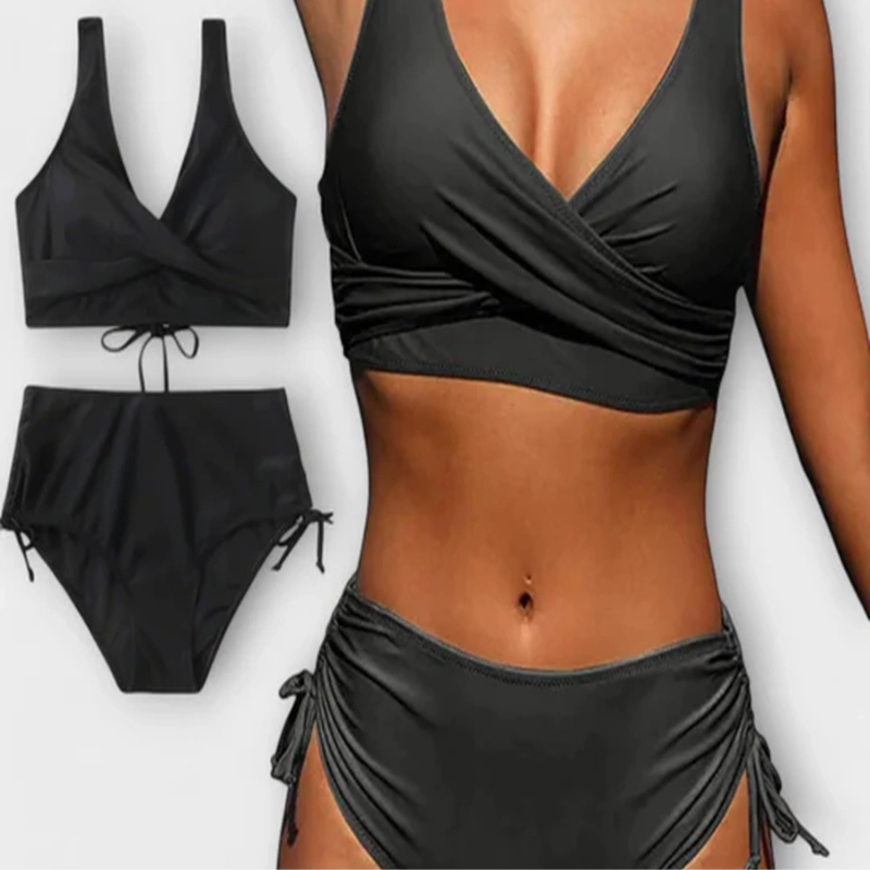 Bikini Top Cruzado Braguita Talle Alto Fruncida