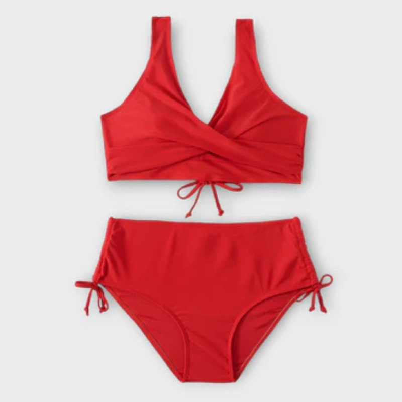 Bikini Top Cruzado Braguita Talle Alto Fruncida