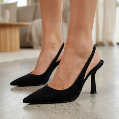 Salón Slingback Ante Punta Fina Tacón Fino