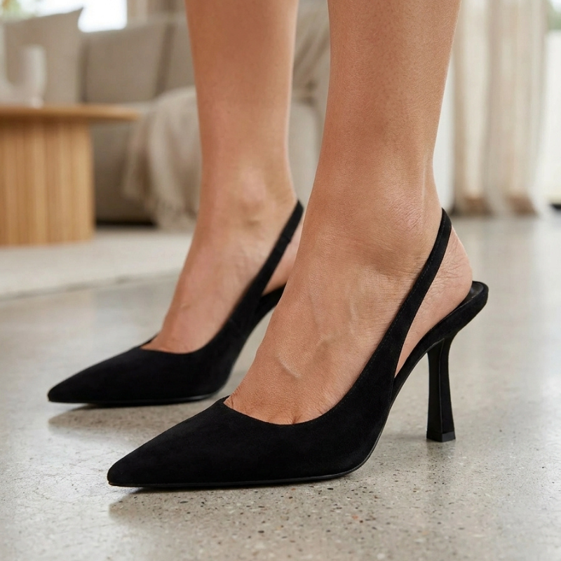 Salón Slingback Ante Punta Fina Tacón Fino
