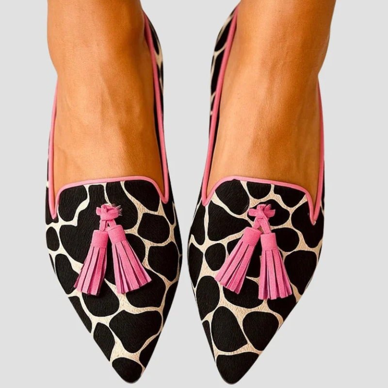 Mocasín Punta Fina Animal Print con Borla
