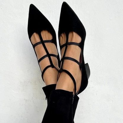 Zapato Punta Fina Tiras Horizontales Tacón Bajo