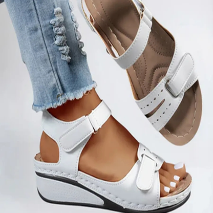 Sandalia Doble Velcro Cuña Baja Plantilla Acolchada