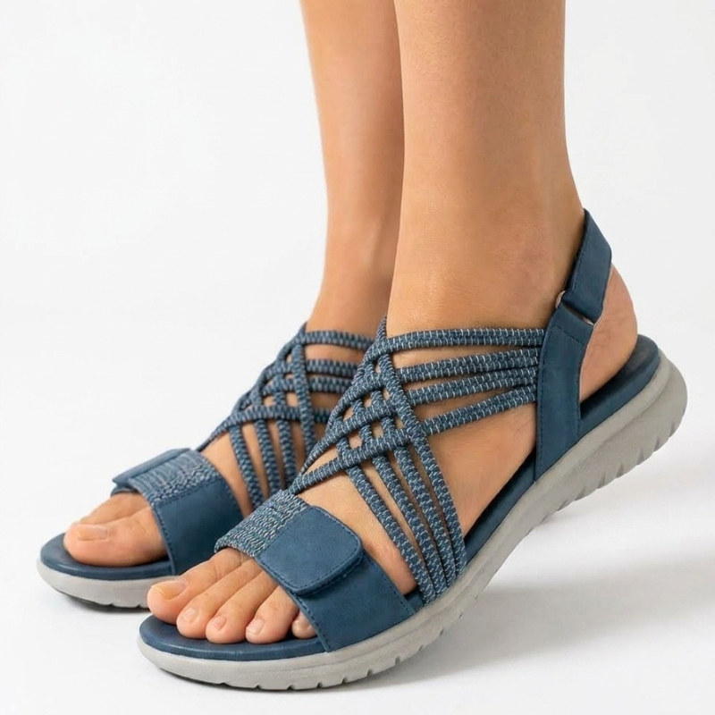 Sandalia Tiras Elásticas Cruzadas Velcro Suela Ligera