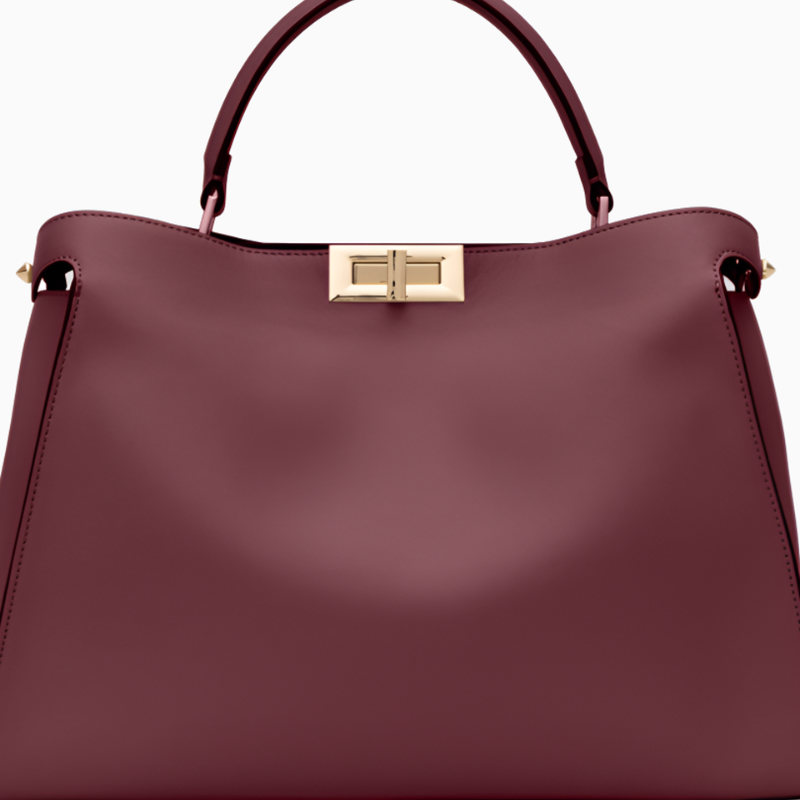 Bolso Estructurado Piel Lisa Cierre Turn-Lock Dorado