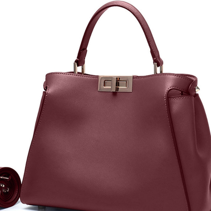 Bolso Estructurado Piel Lisa Cierre Turn-Lock Dorado