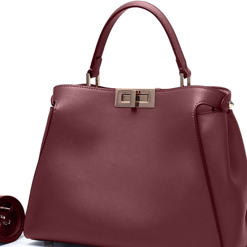 Bolso Estructurado Piel Lisa Cierre Turn-Lock Dorado