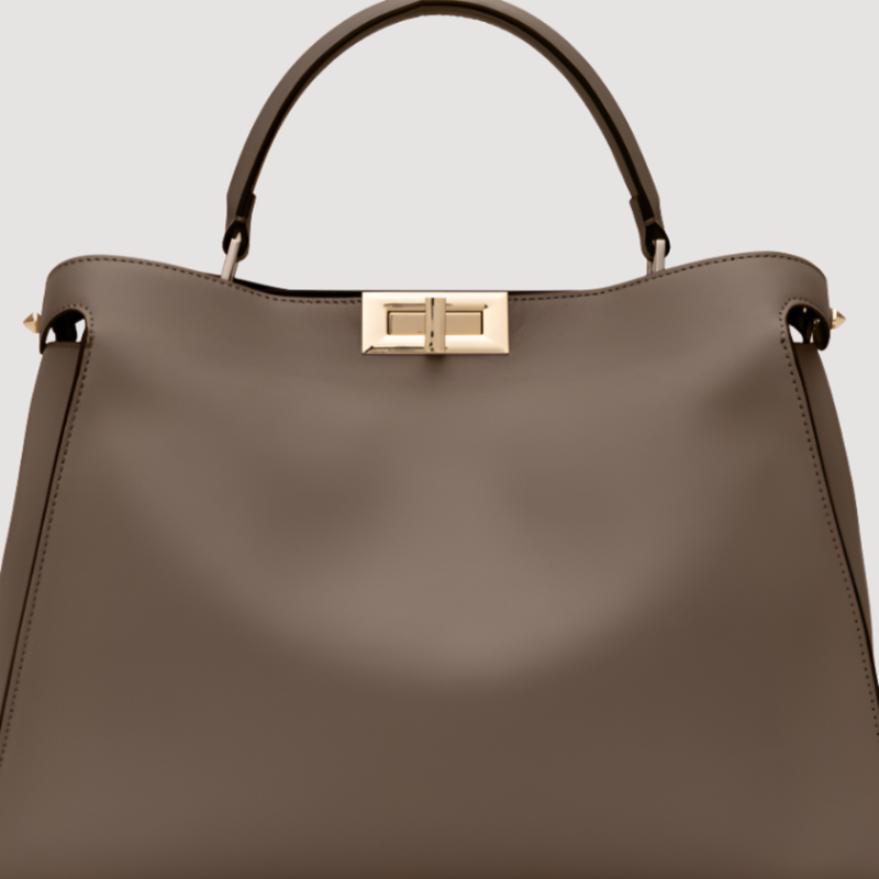 Bolso Estructurado Piel Lisa Cierre Turn-Lock Dorado