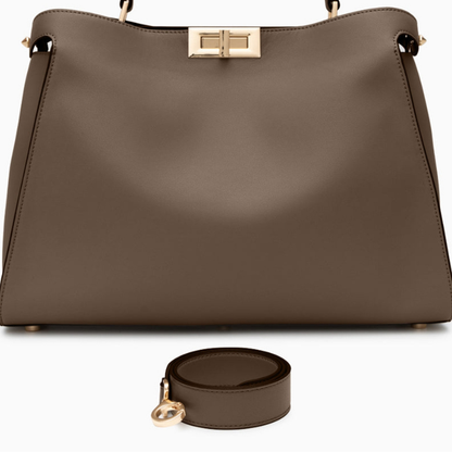 Bolso Estructurado Piel Lisa Cierre Turn-Lock Dorado