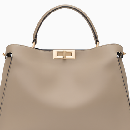 Bolso Estructurado Piel Lisa Cierre Turn-Lock Dorado