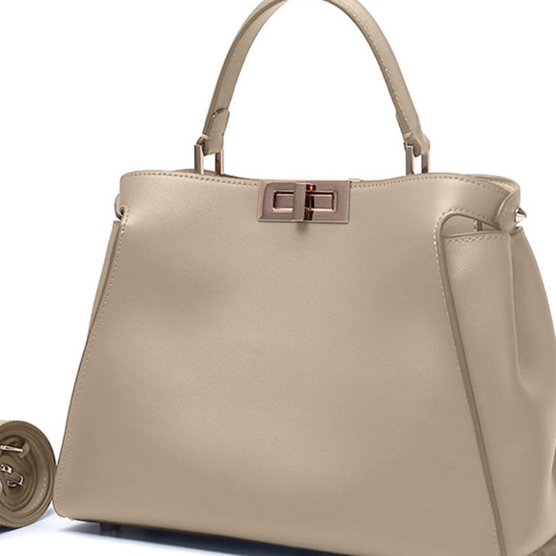 Bolso Estructurado Piel Lisa Cierre Turn-Lock Dorado