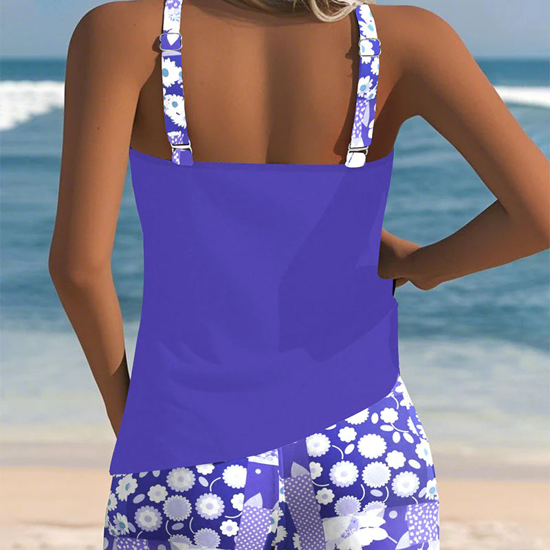 Tankini Top Liso con Short Floral Tallas Grandes
