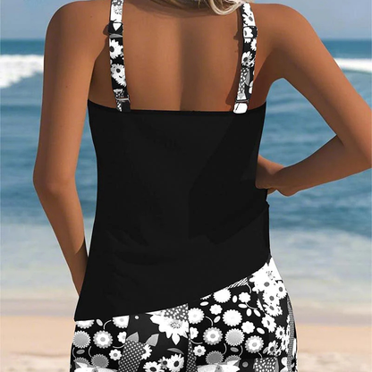 Tankini Top Liso con Short Floral Tallas Grandes