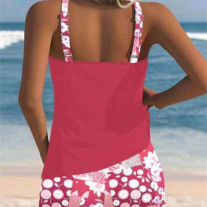 Tankini Top Liso con Short Floral Tallas Grandes