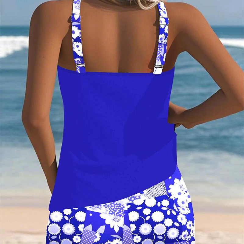 Tankini Top Liso con Short Floral Tallas Grandes