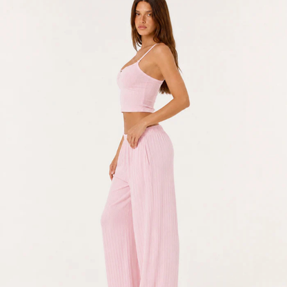 Conjunto Punto Canalé Top y Pantalón Ancho