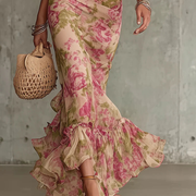 Vestido Largo Floral Rosa con Volantes Elegantes