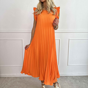 Vestido Largo Plisado con Volantes en Hombros
