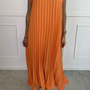Vestido Largo Plisado con Volantes en Hombros