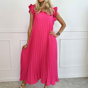 Vestido Largo Plisado con Volantes en Hombros