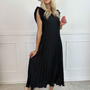 Vestido Largo Plisado con Volantes en Hombros